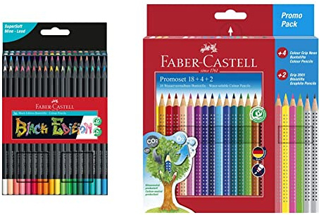 Faber-Castell 116436 - Buntstifte Blackwood, Black Edition, 36er Etui & 201540 - Buntstifte Set für Kinder und Erwachsene, 24-teilig, dreikant, bruchsicher, inkl. 4 Neonfarben und 2 Bleistiften