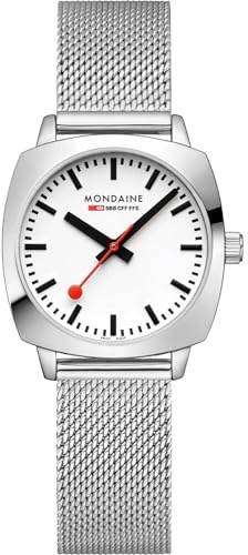 Mondaine Petite Cushion Damen Armbanduhr mit Gehäuse und Band aus Edelstahl, Farbe: Silber, Gehäusedurchmesser: 31mm, MSL.31110.SM