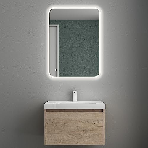 Mai & Mai Mobile Bagno Sospeso 60cm con Lavabo Bianco, Rovere Chiaro
