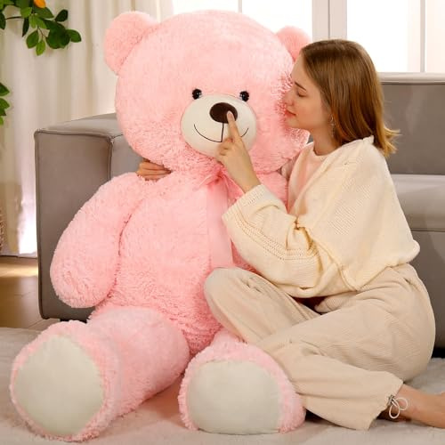 MorisMos weich Kuscheltier XXL, 130cm hoch Teddybär groß XXL, Rosa riesen teddys großer teddybären, Geburtstag Freundin Frauen Mutter