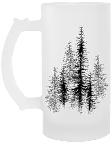 Jinbetee Bosque Escandinavo Negro Dotwork. Vaso De Cerveza Transparente Con Asa