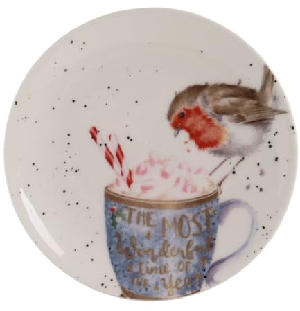 440s Wrendale Designs Porzellan Dessert-Teller Rotkehlchen ca. 16,5cm D für Kekse & Plätzchen mit Robin-Motiv von der britischen Künstlerin Hannah Dale zum Essen servieren und als Weihnachts-Geschenk