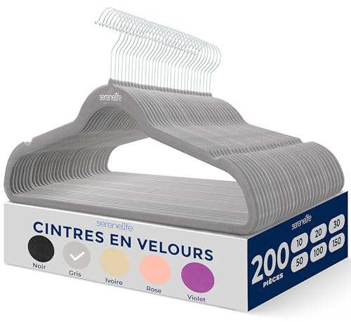 SereneLife Grucce Appendiabiti Antiscivolo in Velluto, 200 Stampelle Armadio, Set di Grucce Resistenti con Gancio Ruotabile a 360 Gradi, Appendiabiti per Felpe, Abbigliamento Bambino