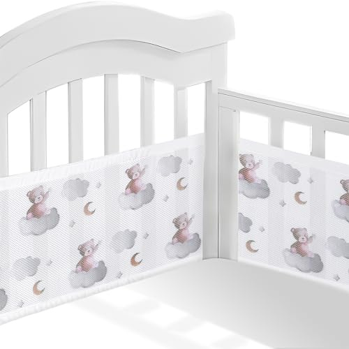 Sour Lemon Breathable Mesh Liner For Cot Beds 2 PCS baby Crib surrounds Breathable Cot surrounds, Cot surrounds for Cot Bed, Baby Crib Encloses Anti Airflow 3D Mesh Lining
