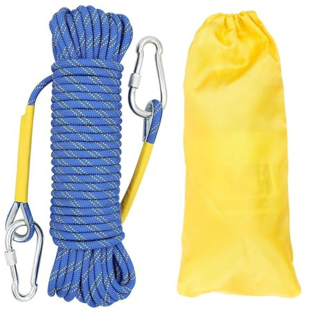 Gangying Kletterseil 8mm Outdoor-Seil 30m Statisches Kletterseil Feuerrettungs-Fallschirm-Seil Geflecht Nylon mit 2 Stahlhaken für Wandern Outdoor Bergsteigen Sport Camping