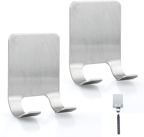 2 Stück ，Rasierer Halterung Dusche, Silber Rasierhalter Dusche Ohne Bohren, Edelstahl Rasierer Halter, Robusten Selbstklebende Rasierer aufhänger dusche Geeignet für Tür Wand Badezimmer, Küche