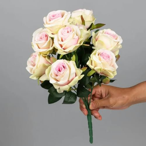 YOLNEY 9-köpfige künstliche Rosen, Brautweing, Heimdekoration, mit Rosen, Blumenstrauß aus großen Rosen, künstlicher Rosenstrauß, lila Herz