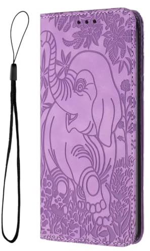 Lederhülle Kompatibel mit Samsung Galaxy S21 Hülle, Elefanten muster Flip Wallet Handyhülle PU Leder Tasche Case Kartenfach Schutzhülle für Samsung Galaxy S21,Lila