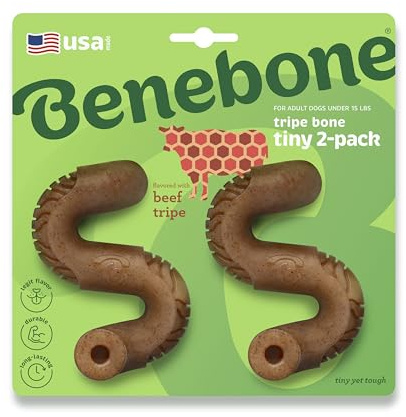 Benebone Tiny 2er-Pack, Tripe Bone Langlebiges Kauspielzeug für Aggressive Kauer, echte Kutteln