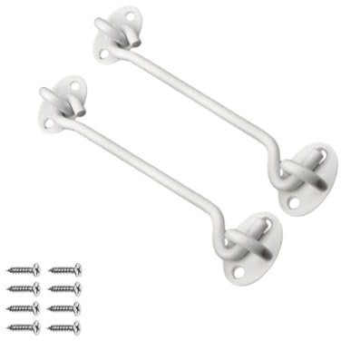 2 Stück Sichtschutzhaken und Ösenriegel, 15,2 cm, robustes Scheunentürschloss, Hardware-Schiebetürschloss, Ösenhaken mit Schrauben, massiver, dicker Edelstahlriegel (weiß)