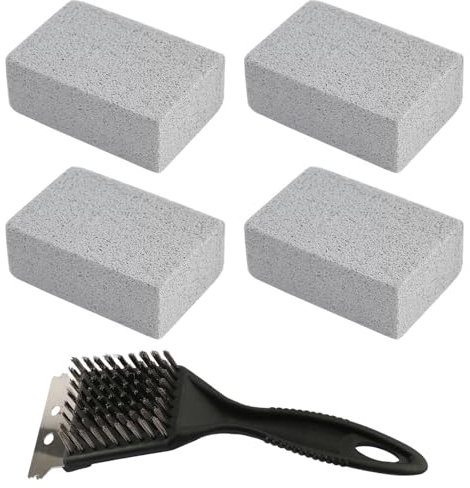 HDGSAFD Lot de 4 blocs de nettoyage pour pierre ponce, 1 brosse de nettoyage pour grille de barbecue, en acier inoxydable, pour métal, pierre et acier inoxydable, solide (ferme)