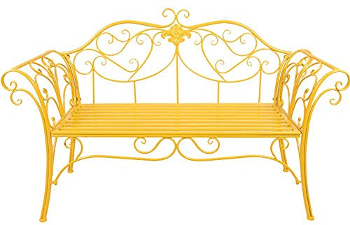 Parkterrassenbank Outdoor-Freizeitbänke, wetterfeste und rostfreie Gusseisen-Gartenbank, 2-Sitzer-Bank mit Rückenlehne und Armlehnen, Retro-dekorative Terrassenbank (Bronze) (Gelb)