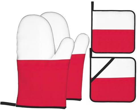 4 Pezzi Set Di Presine Da Cucina Polish Flag Print Guanti Da Forno Antiscivolo Guanti Da Cucina Divertenti Guanti Per Forno Per Campeggio, Cucina, Cuocere