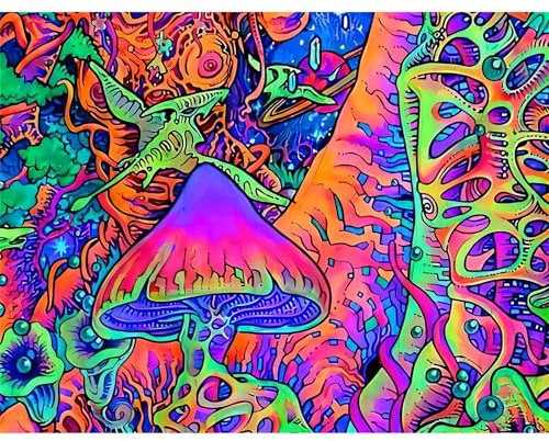 Roninkier Pilze UV-Wandteppich Schwarzlicht Wandtuch, Aesthetic Skelett Natur Wald Wandbehang für Schlafzimmer Wohnzimmer (Pilz 2, 230 x 180cm)