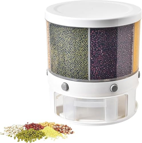 TimoBifu 6-Grid Rotating Grain Storage Container, Food Dispenser, Rotatable Rice Cereal Dispenser for Home and Kitchen Organisation, 32.2 * 29 * 29cm