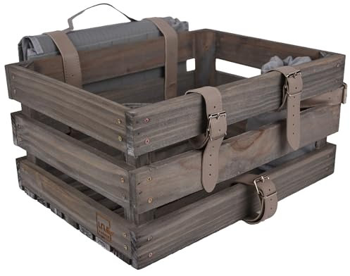 Cykellåda trä grå med picknickfilt och flaskhållare