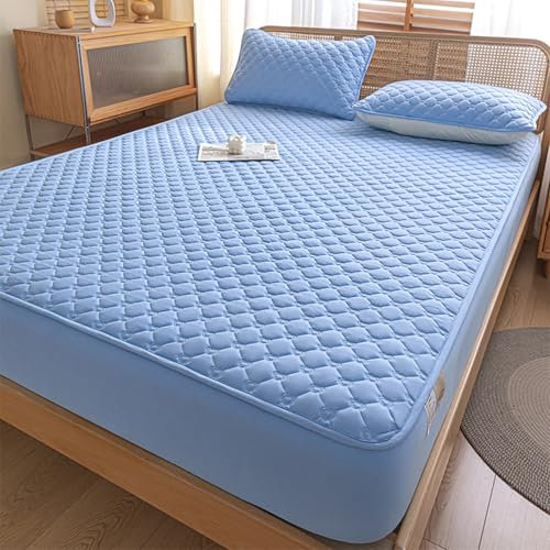 HAIBA wasserdichte Matratzenauflage 180 x 200cm SPANNBETTLAKEN für Matratzen bis 30 cm Höhe Inkontinenz Spannbettlaken, Atmungsaktive Baumwolle Bettlaken Waschbar Spannbetttuch Blau