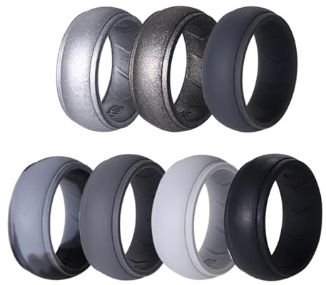 Oidea Men's Silicone Rings: 7 Colors 8mm Wide Breathable Air Grooves Silicone Rubber Wedding Rings Engagement Bands for Sports Exercise Valentine's Day Gift, Size 10