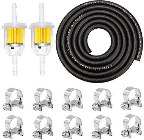 mxuteuk 5/16(8MM) ID Kraftstoffleitung Kits 2 Meter Kraftstoffleitung+2Stück 1/4X 5/16 Zoll Gas Inline-Kraftstofffilter mit Magnet +10Stück 15/32-9/16 Mini-Kraftstoffschlauchklemmen Einstellbar