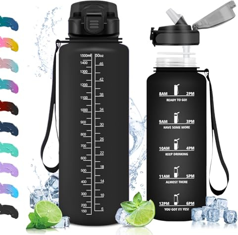 Vikaster Gourdes Sport, Gourde avec Paille 0.5/1/1.5 l, sans BPA, Étanche & Réutilisable, Bouteille Ouvrir en Un Clic, Convient pour la Gym, Le Yoga, Le Camping, Randonnée