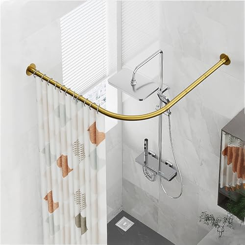 APHTOCF Duschstange Ohne Bohren Gold Edelstahl L Form, 70 X 70 cm Duschvorhanghalterungen Badewanne, Eckduschstange Einfacher Montage, Für Badezimmer, Bekleidungsgeschäft, Privatraum