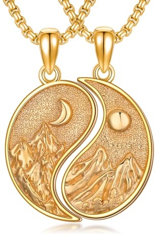 Shusukue Yin Yang Halskette S925 Sterling Silber Passende Berge Halskette für Paare Gold Natur Halskette Freundschaftskette Paar Halsketten Schmuck Valentinstag Geschenke