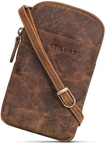 STILORD 'Loki' Vintage Echtleder Handytasche - Brustbeutel Perfekt für Reisen, Festivals & Unterwegs - Kleine Umhängetasche für Smartphone Farbe:schwarz