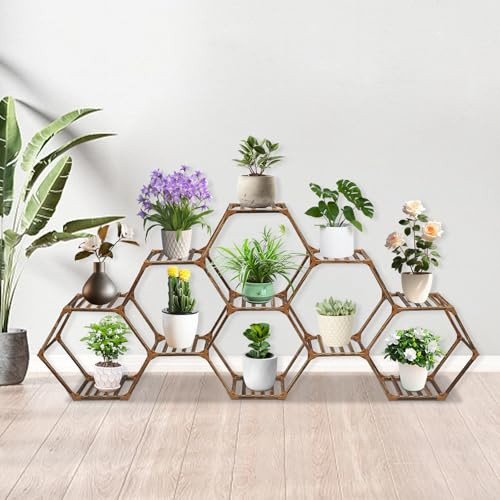 TouTToNG Pflanzenständer Sechseckiger Blumenregal 11 Topfleiter großes hölzernes Pflanzenregal für Pflanzen, Blumentopf 231*25*97cm