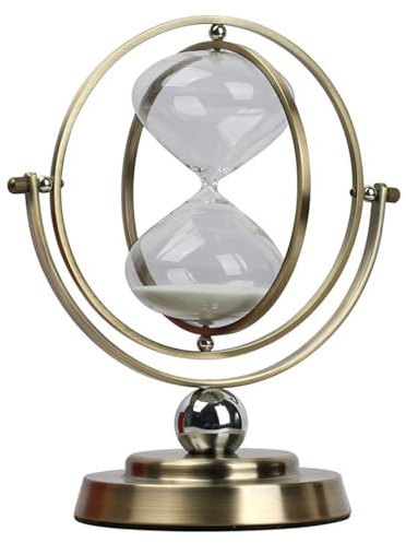 30 Minutes Hourglass Sand, Hourglass Timer Rotating Globe Sand Clock, Metal Frame Globe Decorative Timer for Home Cooking Study Gam Office Retro Decoration