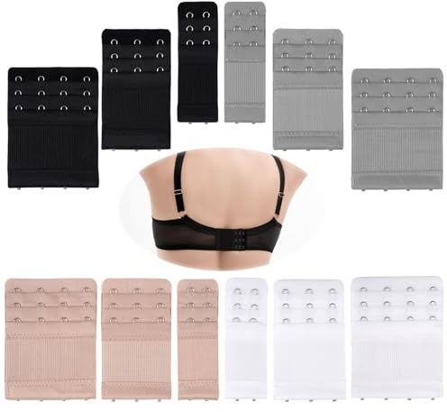 12 Pezzi Allunga Reggiseno, Prolunga Reggiseno, Confortevole ed Elastico Estensioni Reggiseno, 3 File 2 Ganci 3 Ganci 4 Ganci, Adatta per Donna Biancheria Intima (3x Bianco 3x Nero 3x Beige 3x Grigio)