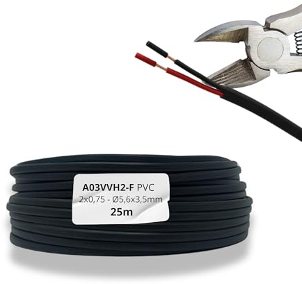 HALOTEC 25m Cable Manguera Plana 2x0,75mm² Negro Rojo | Cable Eléctrico PVC 03VVH2-F Doble Flexible | Ideal LED Interior, Instalaciones Eléctricas Hogar, Resistente Uso Durable Seguro