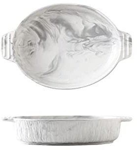 Juego de 2 fuentes de cerámica for horno, bandejas de lasaña y cazuela de porcelana con textura de mármol, aptas for horno.(12inch)