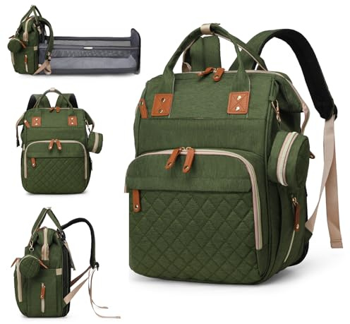 Lamroro Wickeltasche mit Wickelstation, 3-in-1 Baby-Wickelrucksack, Grün , 13L x 8W x 16.5H, Wickeltasche, Rucksack