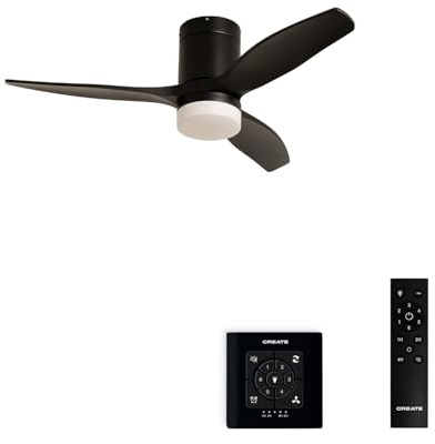 CREATE / WINDCALM S/Ventilateur de plafond ABS noir lumière avec contrôleur et télécommande/Silencieux, Ø112 cm, 6 vitesses, 3 températures, fonction été-hiver