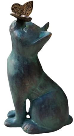 YEHEI Statue de Jardin Curiosity Cat and Butterfly - Statue de Jardin Curiosity Cat Butterfly Decor Sculpture de Chat Figurines d'animaux, Travail de Grande Qualité
