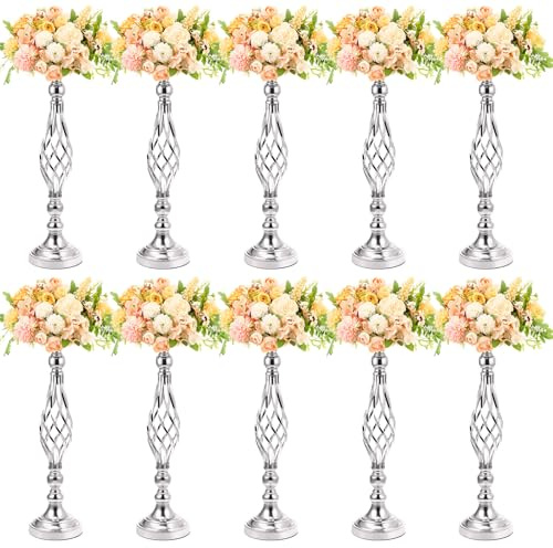 Rtteri Blumenarrangement-Ständer aus Metall, Elegante Metallvase, Kandelaber, Kerzenhalter für Hochzeitsempfang, Tischdekoration, Party, Hotel, Heimdekoration, 10 Stück (Silber)
