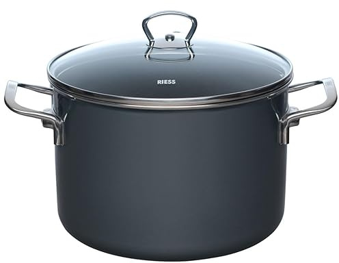 Riess, 0706-003, Topf mit Glasdeckel Ø 24cm, DARK GREY, Emaille, Vol. (rec.): 6,2 Liter, Made in Österreich, LBH: 34,4x25,5x23,4cm, 3,860kg, Induktionskocher kompatibel, Gasherd geeignet, Ofenfest