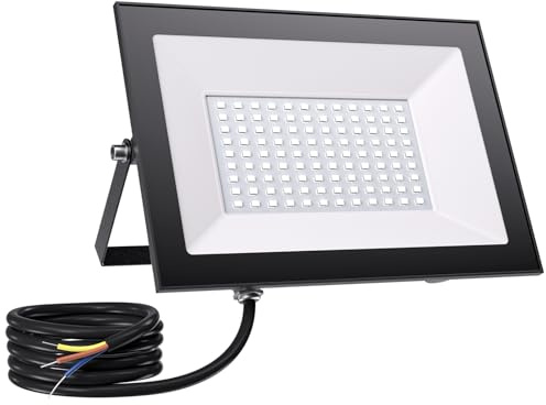 Allin Projecteur LED Extérieur 100W, 10000LM Superlumineux Projecteur LED | 6500K Blanc Froid Projecteur LED, IP65 Projecteur Exterieur pour Jardin, Patio, Cour, Entrée, Garage, Sans Prise