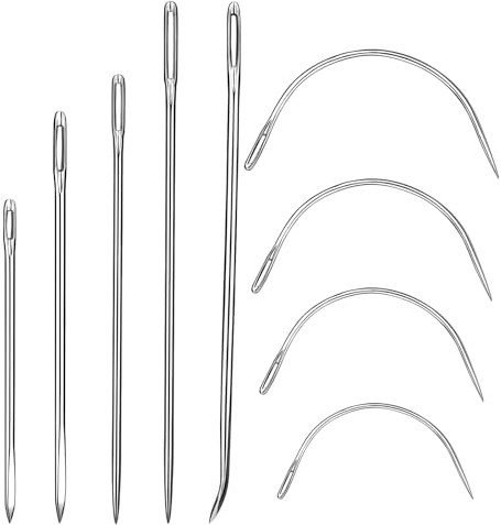 Tundi 9 Stück Handnähnadel-Set, 5 Leder-Handnähnadeln und 4 Gebogene Nähnadel für Heimpolster, Ledernadeln zum Handnähen, Teppich- und Segeltuchreparatur