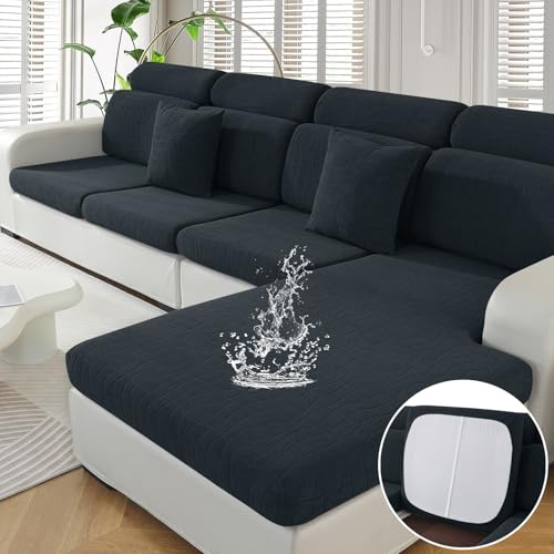 Ystyle Copriseduta Divano Elasticizzato, Impermeabile Copricuscini Divano Lavabile, Universale Copridivano Cuscini Separati Antiscivolo (1 Posto*3+1 Chaiselongue, Grigio Scuro)