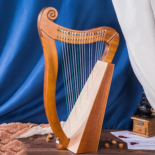 19-String Lyre Harp, 3-Hole Solid Mahogany Harps, Celtic Irish Harp, with Tuning Wrench and Storage Bag, Resonance Musical Instrument, for Music Lovers, Beginners