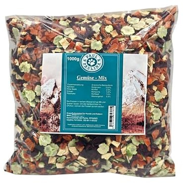 Paul & Paulina Gemüse-Flocken Mix 1kg Gemüsemix I Einzelfuttermittel für Hunde und Katzen I Karotten, Erbsen, Pastinake und Rote Beete