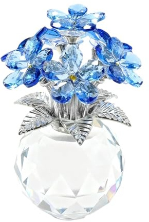 JUUDDENPARTS Crystal Blue Forget-Me-Not Bouquet Figurines, Glass Flower Bouquet Gifts, Romantic Valentine's Day Present for Girlfriend Wife, Romantic Decorations for Living Room and Special Occasions