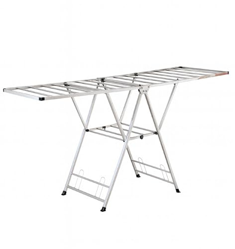 IlGruppone Stendibiancheria in Acciaio Inox 180 Cm Pieghevole, Stendino Robusto con Griglia Antipiega, Piedini Antiscivolo e Salvaspazio - Stenditoio Portatile per Uso Interno ed Esterno