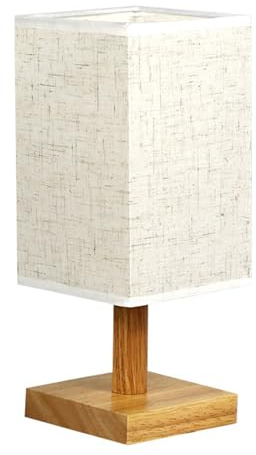 Lámpara de mesa de dormitorio retro de madera natural, lámpara de mesita de noche decorativa con pantalla cuadrada de tela para dormitorio, USB plug and play para estudio