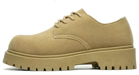 QXDZSW Mäns tjocka Derby arbetsstövlar retro snörning mockaskor tjock sula andas låg-topp industriella vardagsskor, Khaki, 40 EU