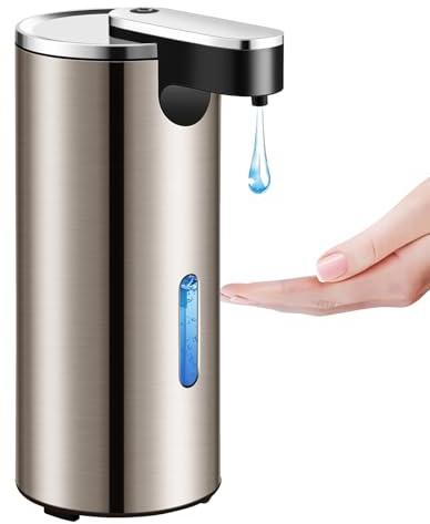 Automatisk tvåldispenser, 340 ml tvåldispenser i rostfritt stål med infraröd sensor, 3 nivåer, justerbar, vattentät, IPX4, diskmedelsdispenser som drivs av batteri, tvåldämpare