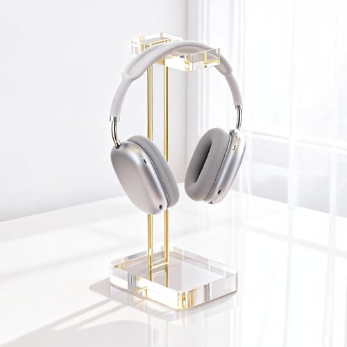 UoYeet Headphone Stand for Desk, Solid Christal-Clear Acrylic Headset Holder with Gold Hardware Earphone Hanger for Gaming Room Office Accessories