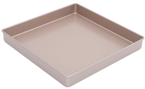 POPETPOP Molde Cuadrado para Hornear Pasteles 28X28X35 CM de Acero al Carbono Dorado Antiadherente Bandeja Plana para Tartas Mousse y Pizza Molde para Repostería Profesional