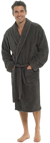 INSIGNIA Men’s Pure 100% Cotton Terry Towelling Bathrobe (UK, Alpha, XXL, Regular, Regular, Grey)